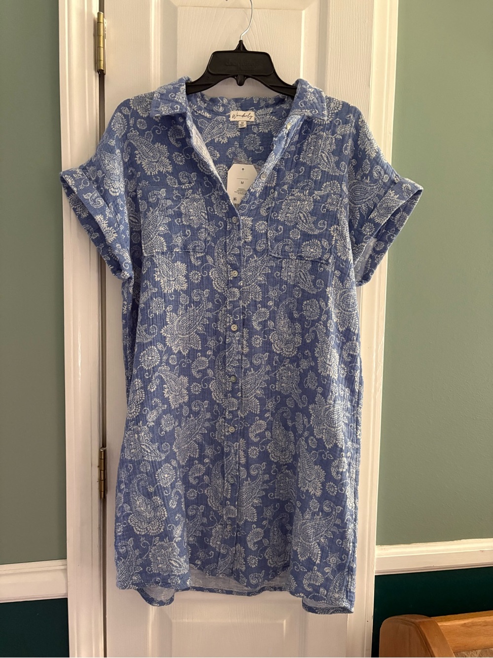 Wonderly Blue Paisley Button Down Dress